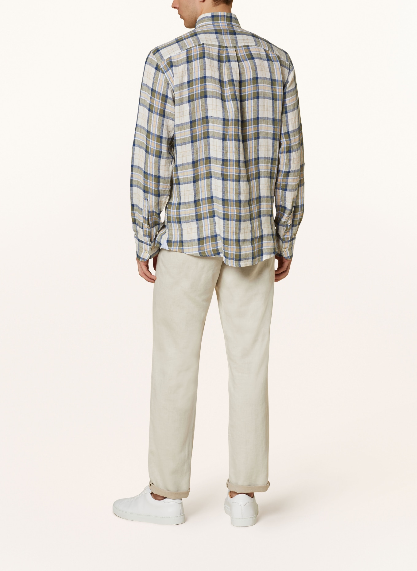 FYNCH-HATTON Linen shirt comfort fit, Color: OLIVE/ BLUE/ ECRU (Image 3)