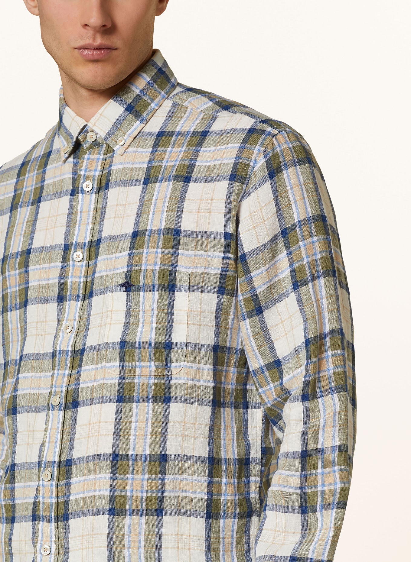 FYNCH-HATTON Linen shirt comfort fit, Color: OLIVE/ BLUE/ ECRU (Image 4)