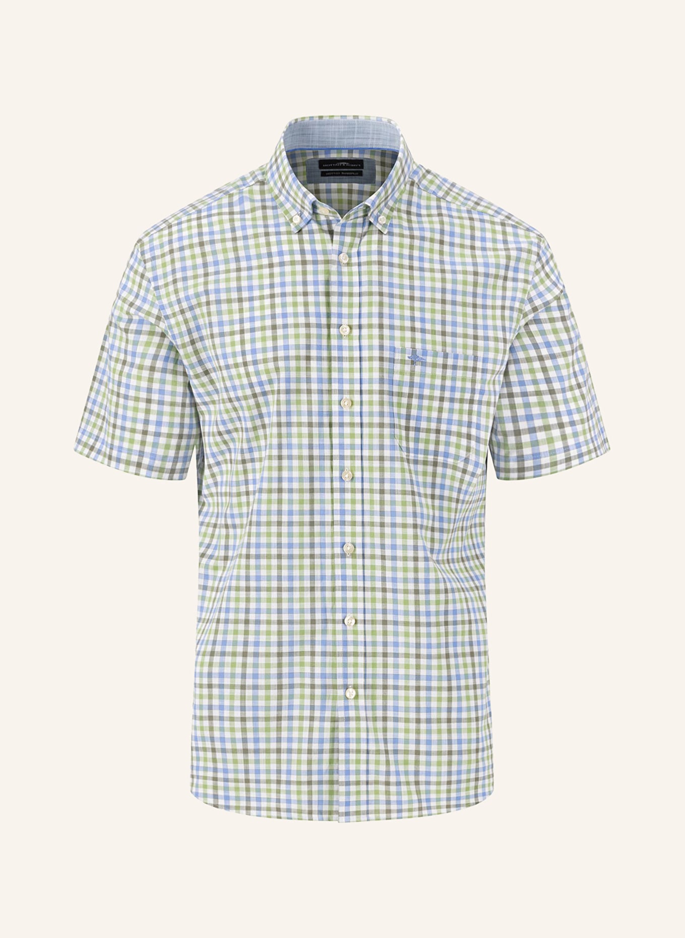 FYNCH-HATTON Koszula z krótkim rękawem SUMMER SLUB comfort fit, Kolor: BIAŁY/ NIEBIESKI/ ZIELONY (Obrazek 1)