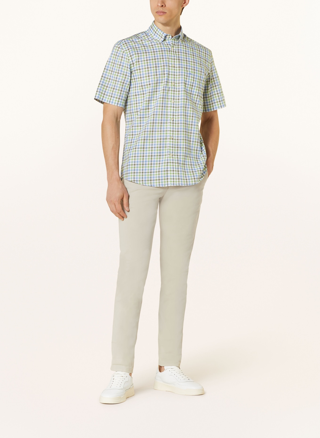 FYNCH-HATTON Kurzarm-Hemd SUMMER SLUB Comfort Fit, Farbe: WEISS/ BLAU/ GRÜN (Bild 2)