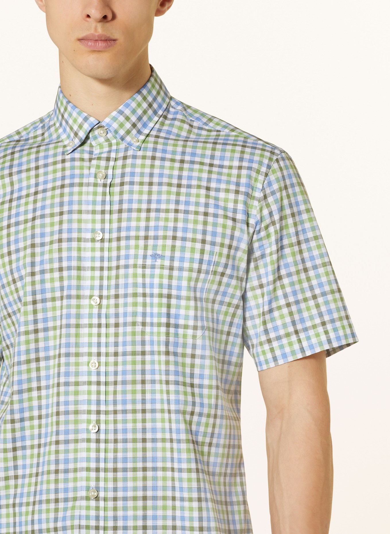 FYNCH-HATTON Košile s krátkým rukávem SUMMER SLUB Comfort Fit, Barva: BÍLÁ/ MODRÁ/ ZELENÁ (Obrázek 4)