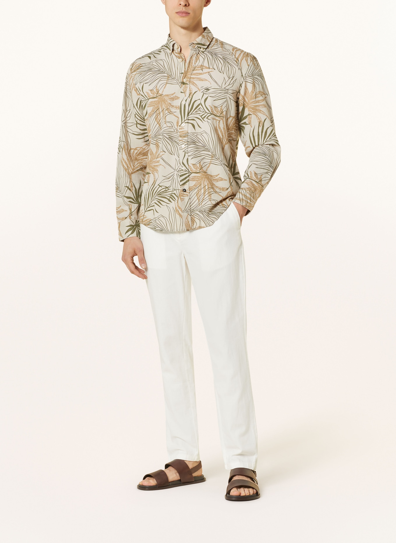 FYNCH-HATTON Shirt comfort fit with linen, Color: BEIGE/ KHAKI/ LIGHT BROWN (Image 2)