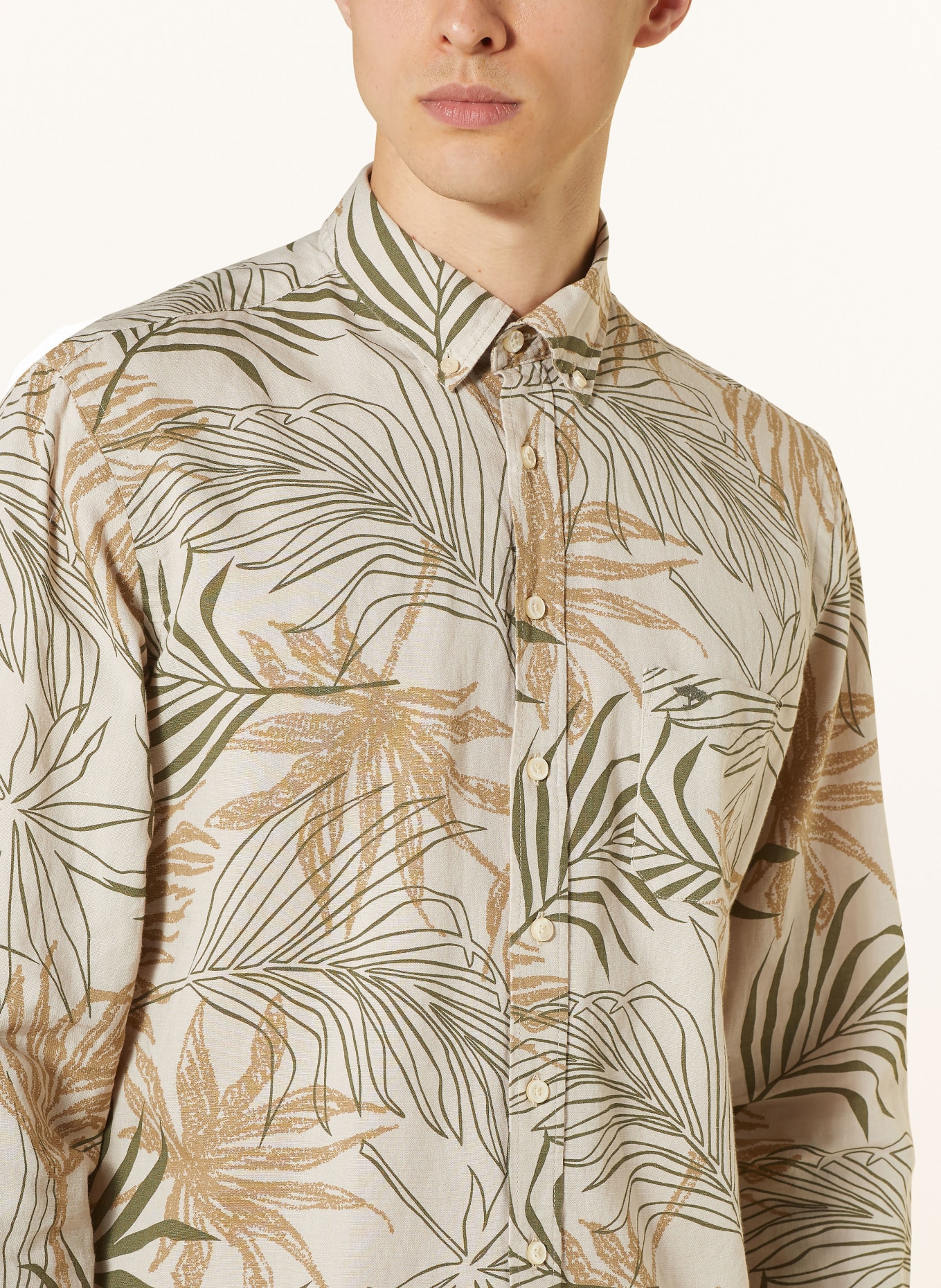 FYNCH-HATTON Shirt comfort fit with linen, Color: BEIGE/ KHAKI/ LIGHT BROWN (Image 4)