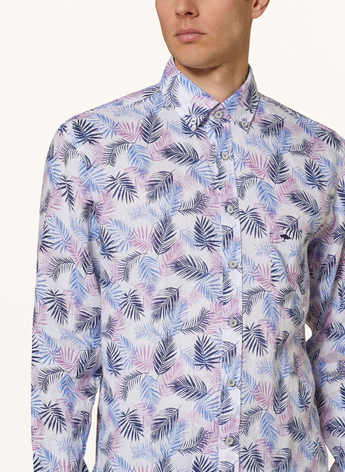 FYNCH-HATTON Linen shirt regular fit, Color: LIGHT PURPLE/ DARK BLUE/ WHITE (Image 4)