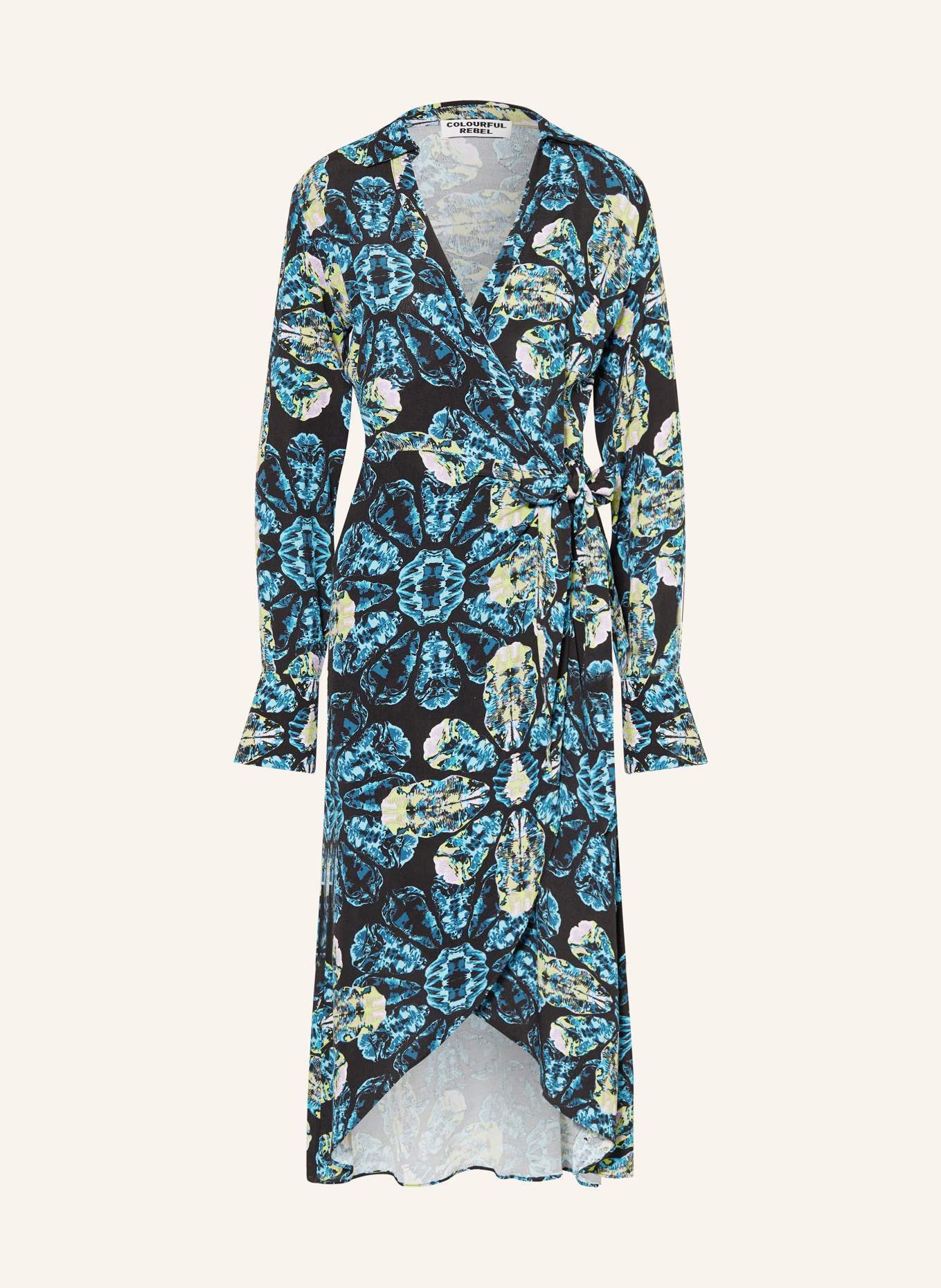 COLOURFUL REBEL Wrap dress LEA, Color: BLACK/ BLUE/ YELLOW (Image 1)