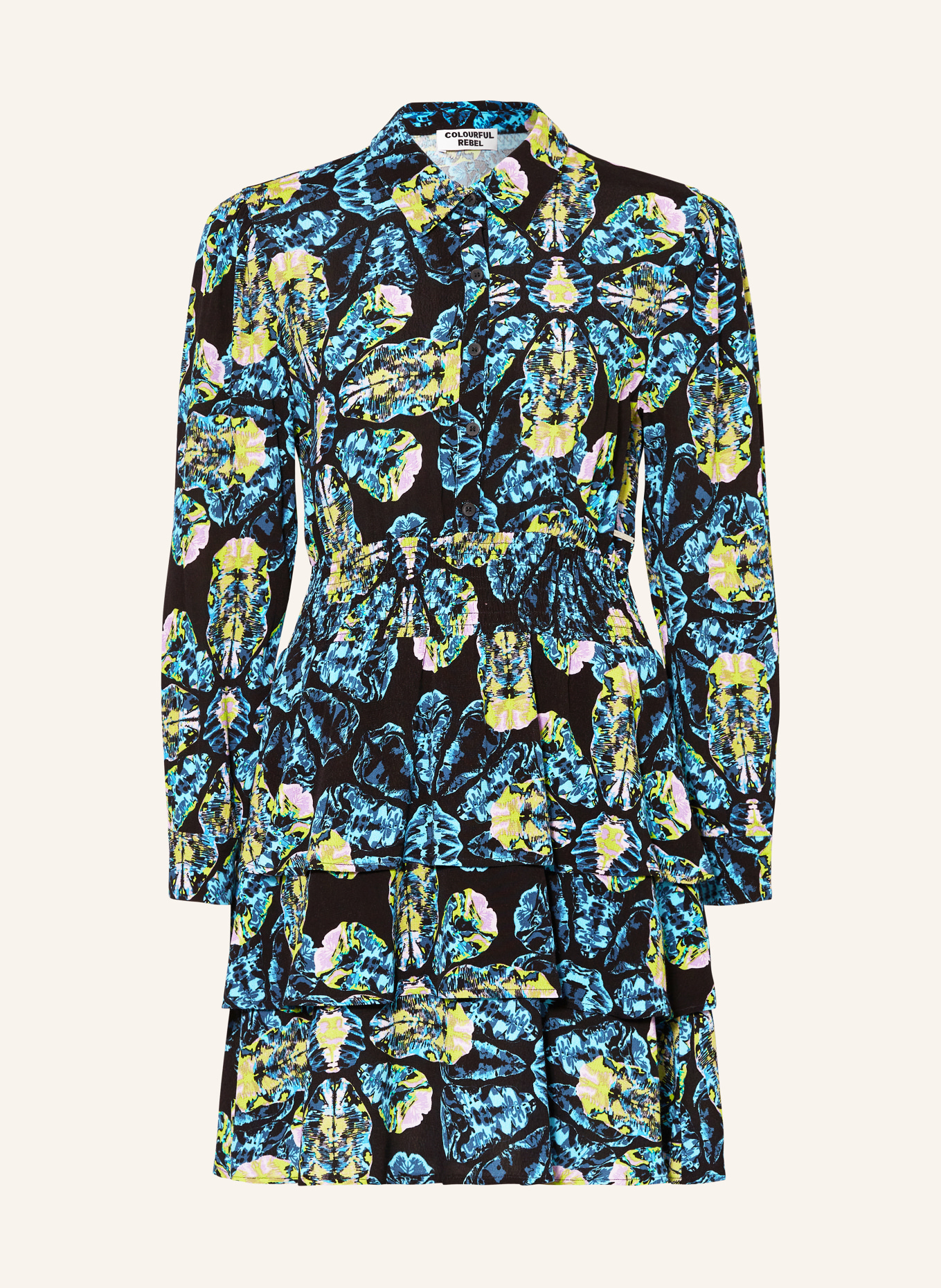 COLOURFUL REBEL Kleid SACHA mit Rüschen, Farbe: NEONBLAU/ NEONGRÜN/ SCHWARZ (Bild 1)