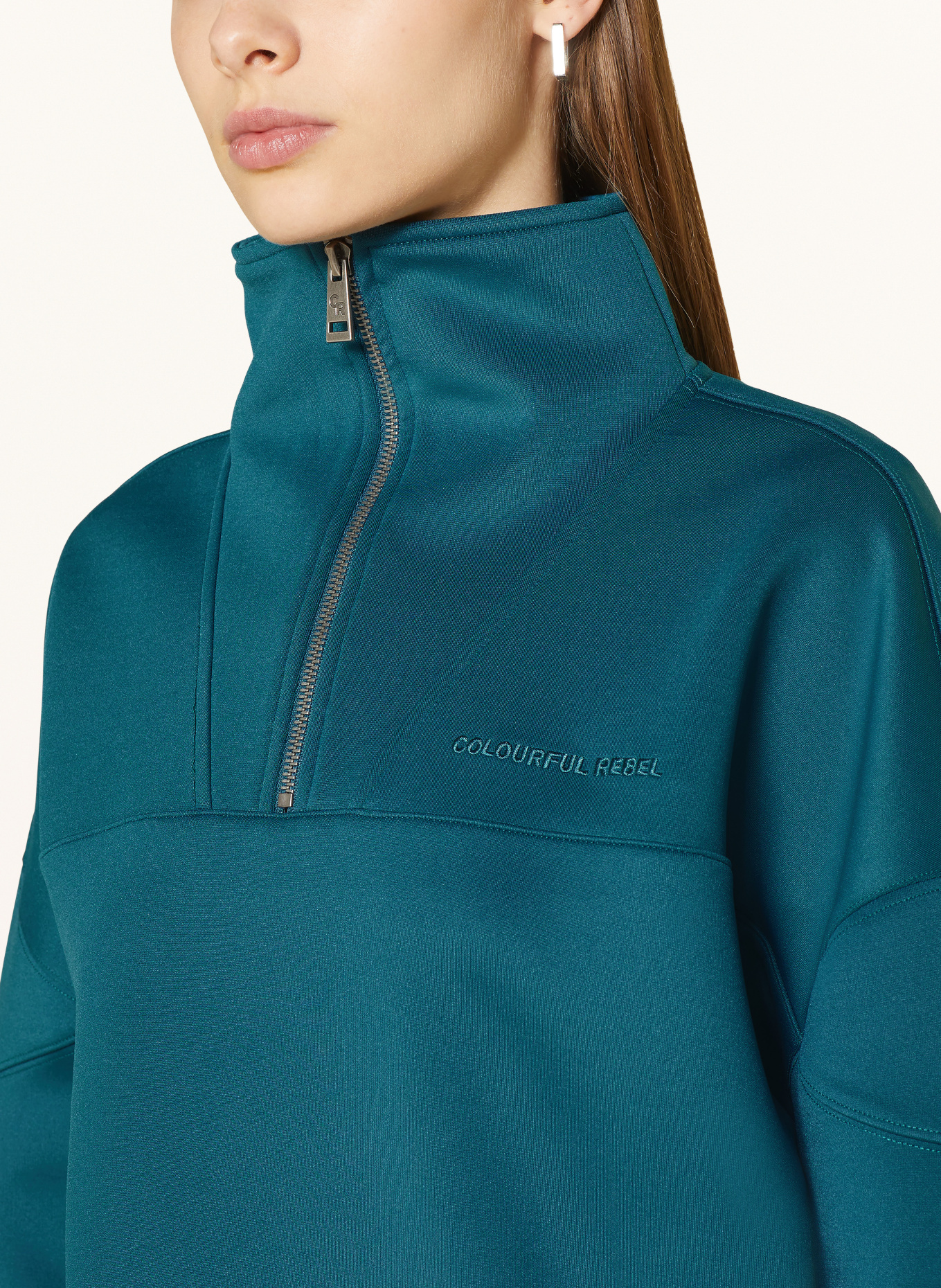COLOURFUL REBEL Jersey half-zip sweater ILENA, Color: TEAL (Image 4)