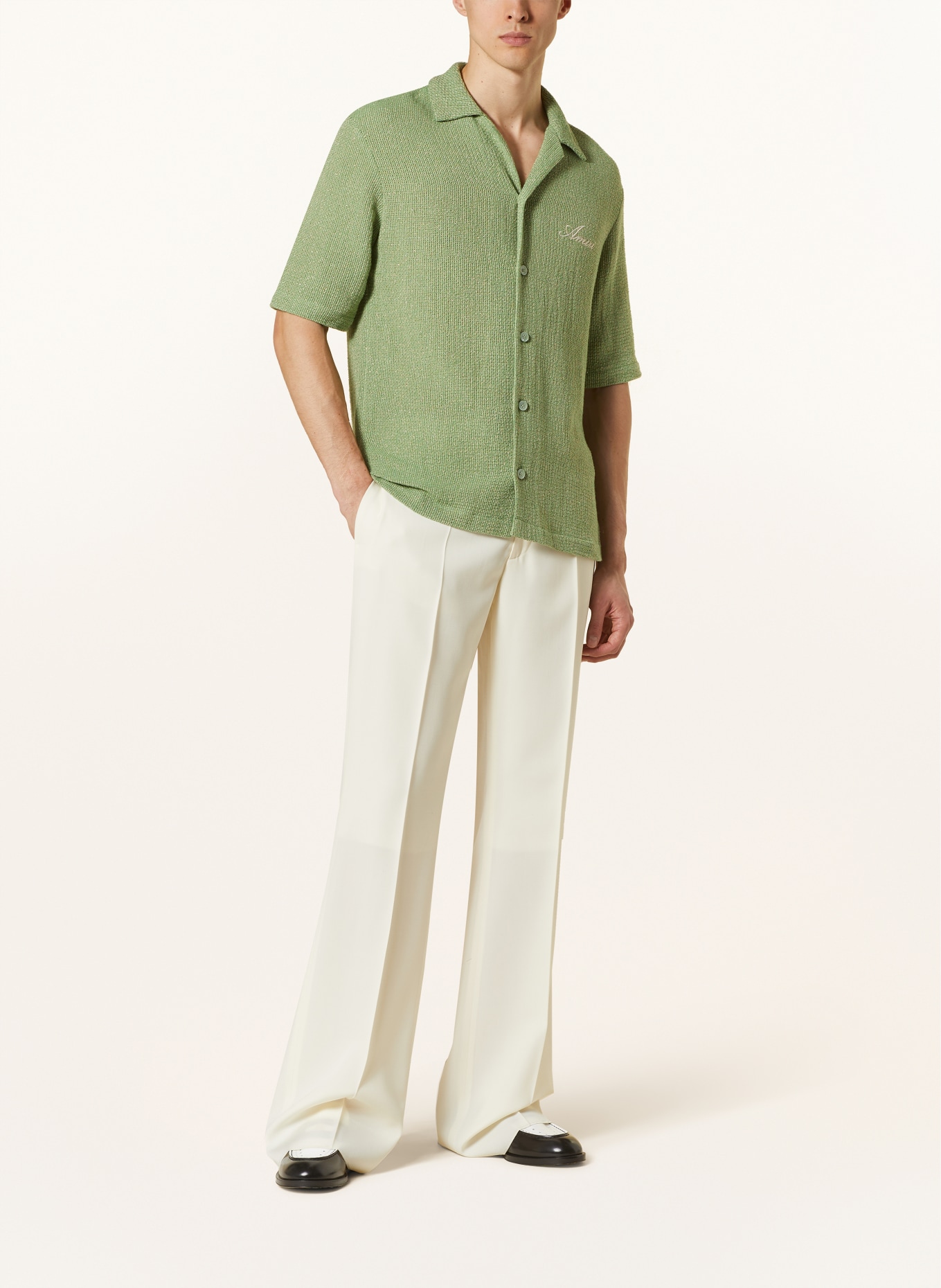 AMIRI Knit shirt regular fit with glitter thread, Color: LIGHT GREEN/ LIGHT BROWN (Image 2)