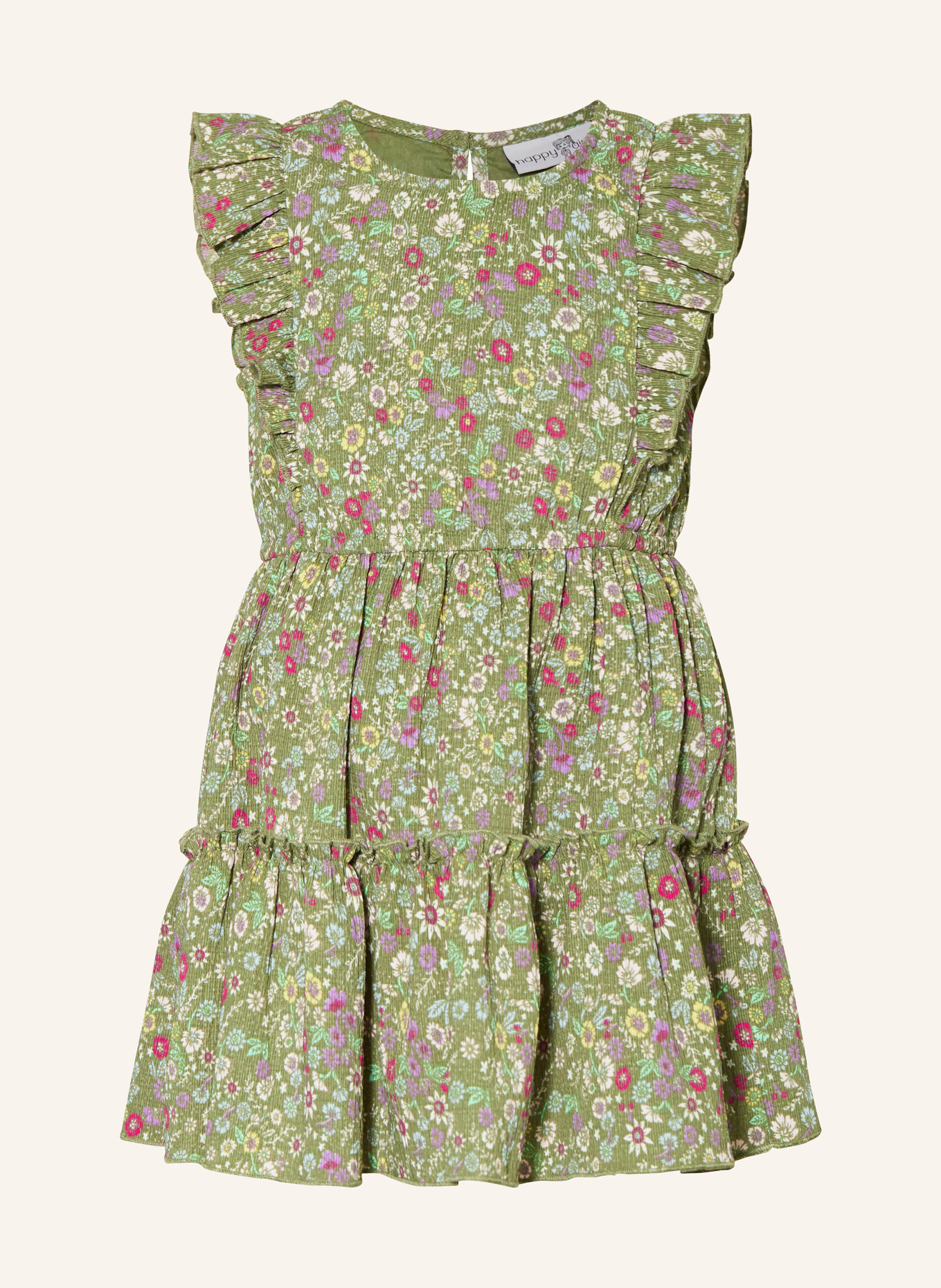 happy girls Kleid mit Rüschen, Farbe: OLIV/ PINK/ HELLGELB (Bild 1)