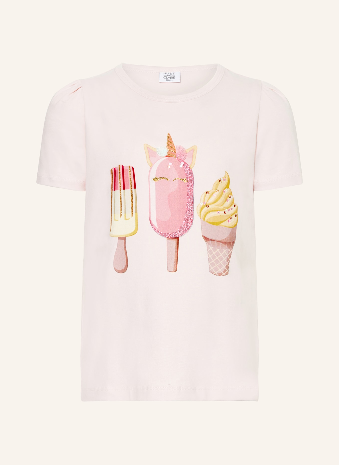 HUST and CLAIRE T-Shirt AMNA mit Pailletten, Farbe: HELLROSA/ GELB/ BRAUN (Bild 1)