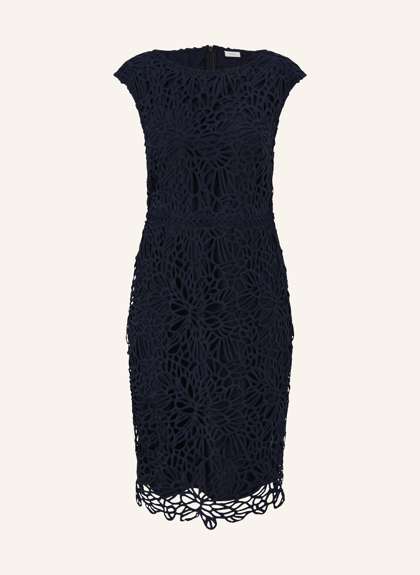 s.Oliver BLACK LABEL Pouzdrové šaty z děrované krajky, Barva: TMAVĚ MODRÁ (Obrázek 1)