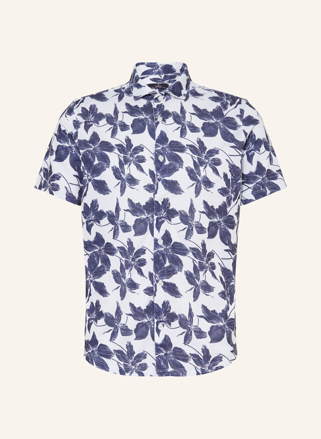 RAGMAN Kurzarm-Hemd Modern Fit aus Jersey, Farbe: WEISS/ DUNKELBLAU (Bild 1)