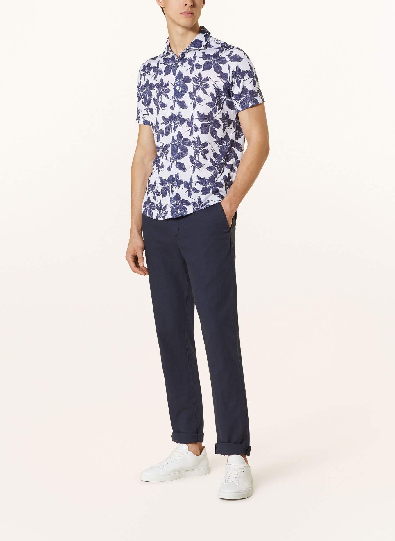 RAGMAN Short sleeve shirt modern fit in jersey, Color: WHITE/ DARK BLUE (Image 2)