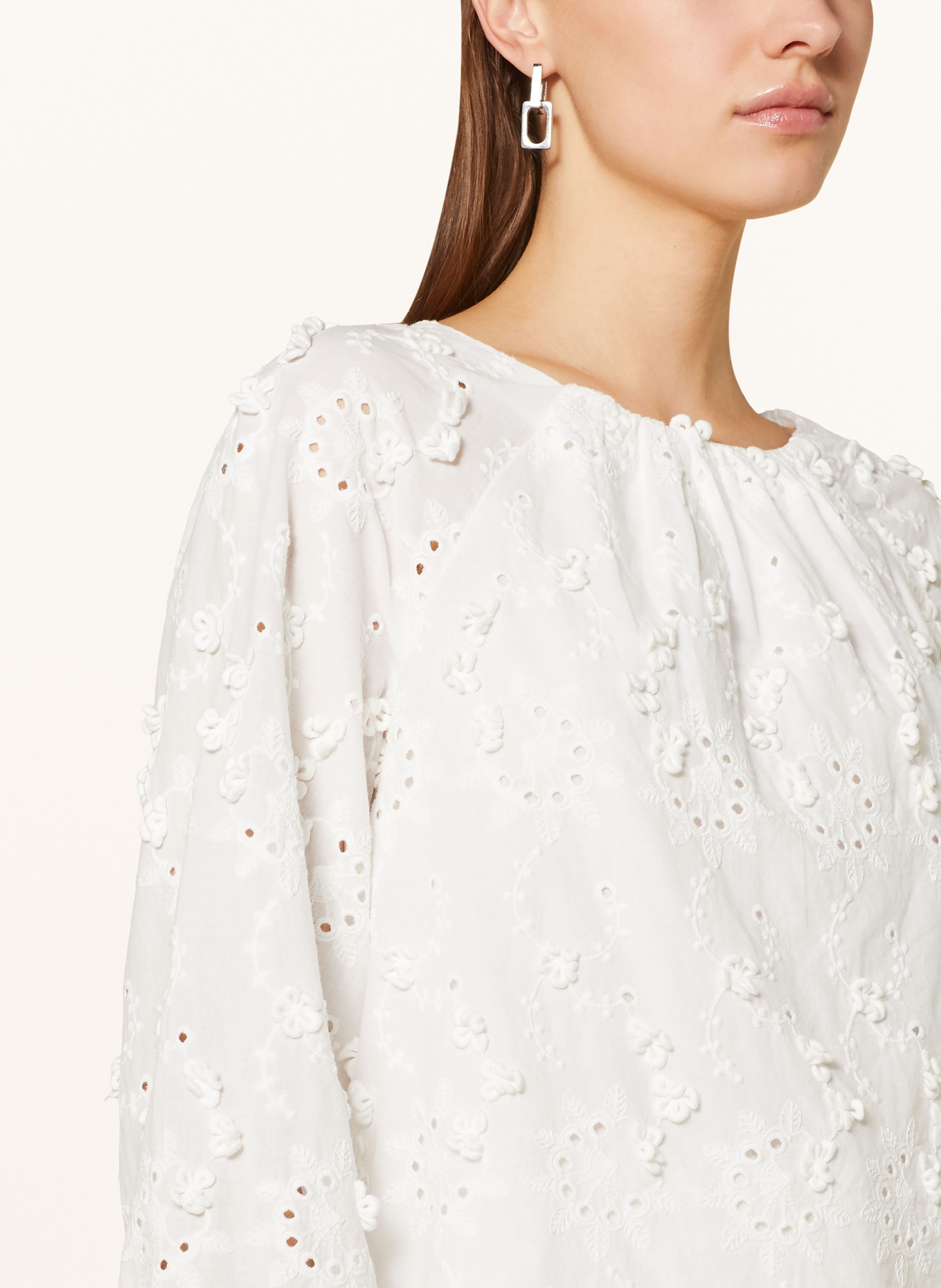 Y.A.S. Shirt blouse with broderie anglaise, Color: WHITE (Image 4)