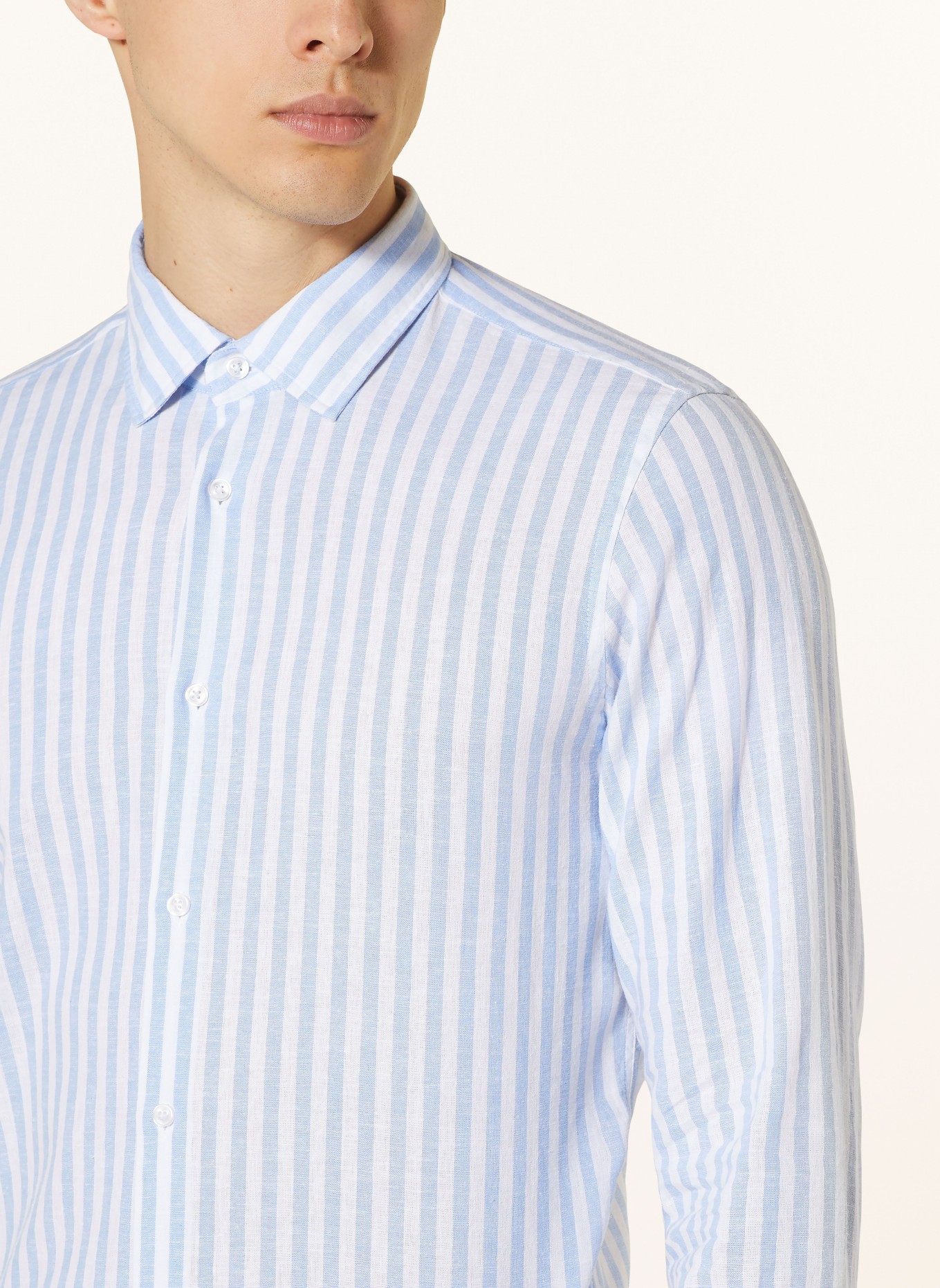 JOOP! Shirt PIT slim fit with linen, Color: WHITE/ LIGHT BLUE (Image 4)