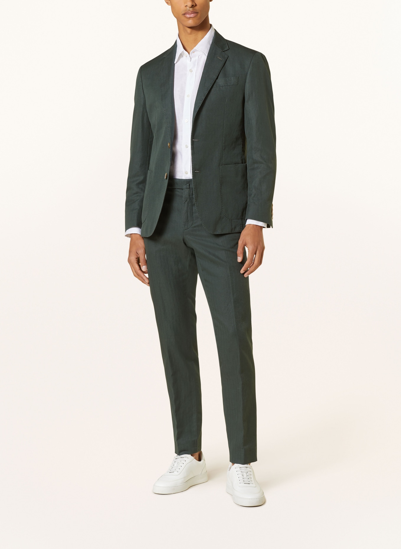 HACKETT LONDON Spodnie garniturowe slim fit z lnem, Kolor: 670 BOTTLE GREEN (Obrazek 2)