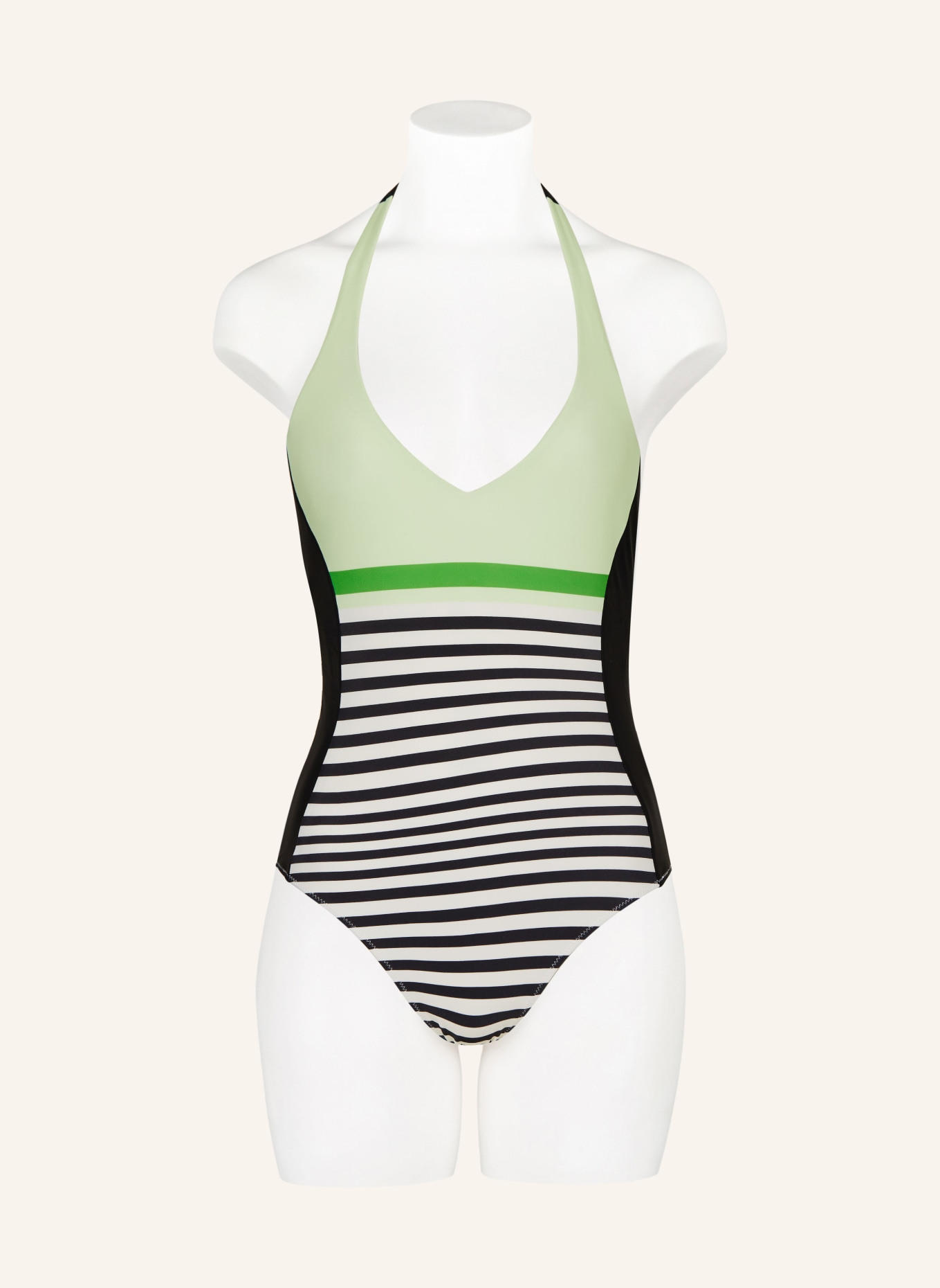 FIRE+ICE Halter neck swimsuit ZAHARA, Color: BLACK/ WHITE/ LIGHT GREEN (Image 2)