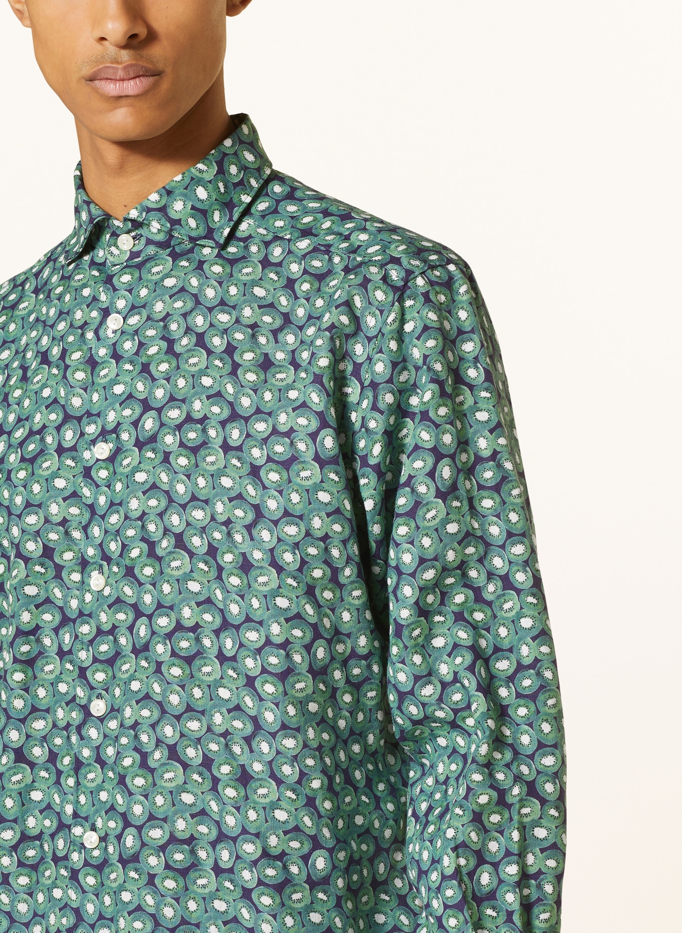 ETON Linen shirt comfort fit, Color: GREEN/ DARK BLUE/ WHITE (Image 4)