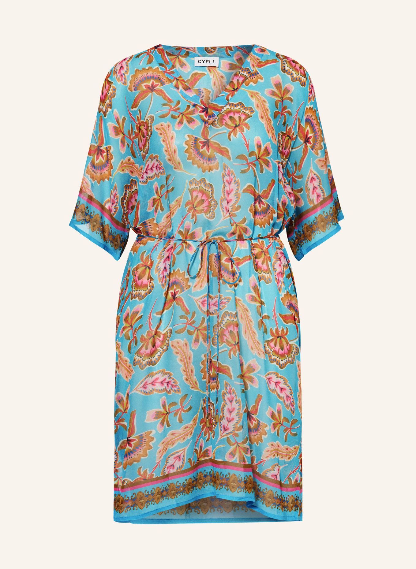 CYELL Beach dress ORIENT with 3/4 sleeves, Color: TURQUOISE/ DARK ORANGE/ FUCHSIA (Image 1)