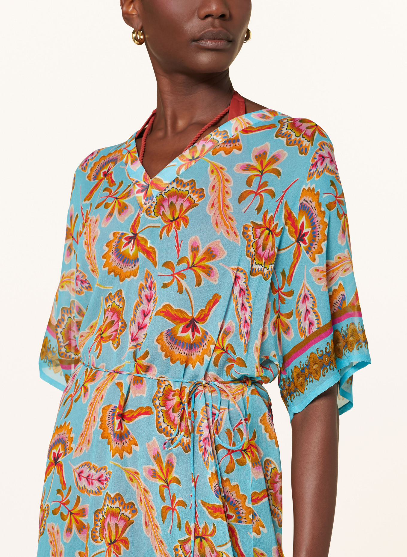 CYELL Beach dress ORIENT with 3/4 sleeves, Color: TURQUOISE/ DARK ORANGE/ FUCHSIA (Image 4)