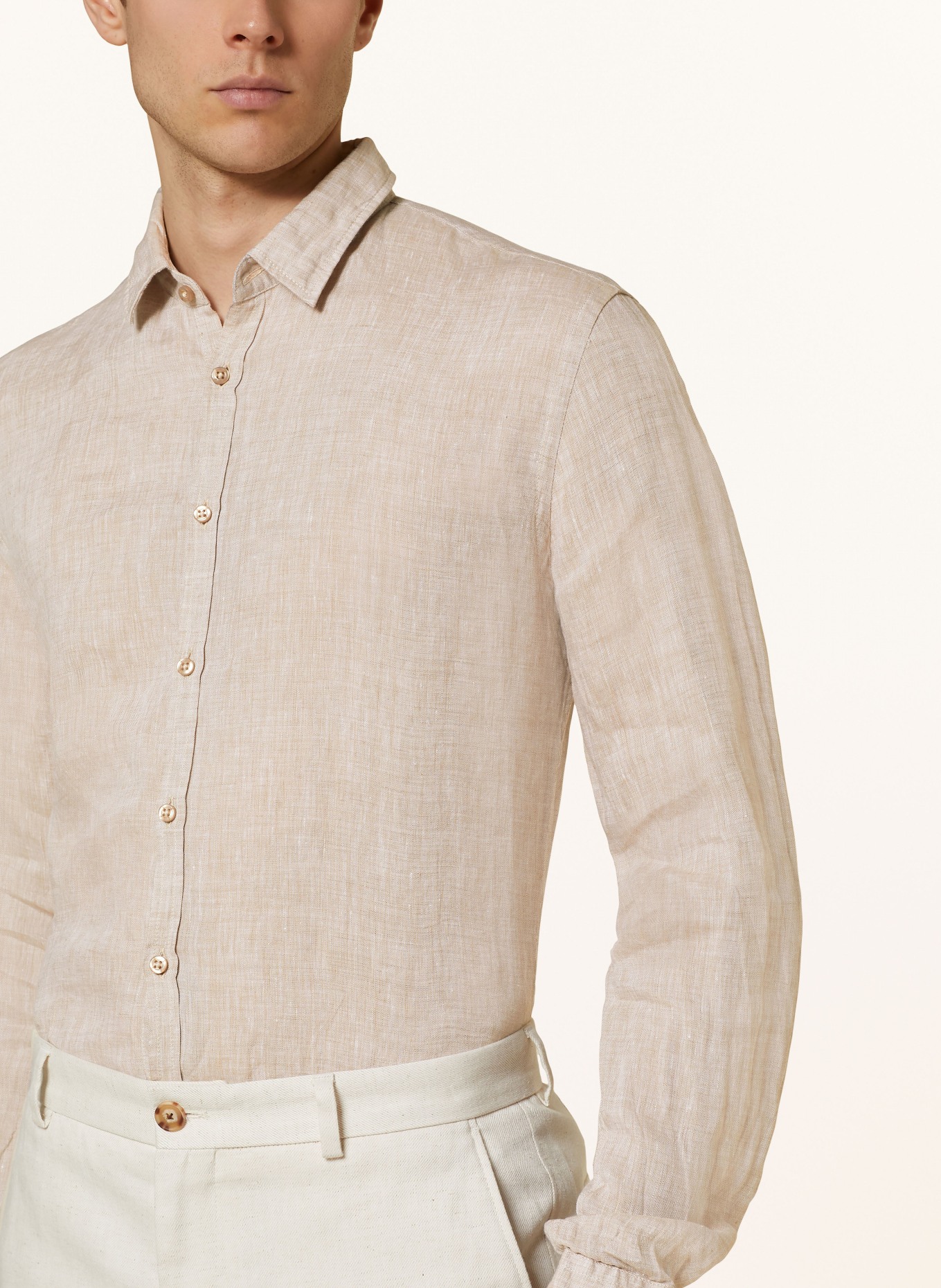Q1 Manufaktur Linen shirt slim relaxed fit, Color: BEIGE (Image 4)