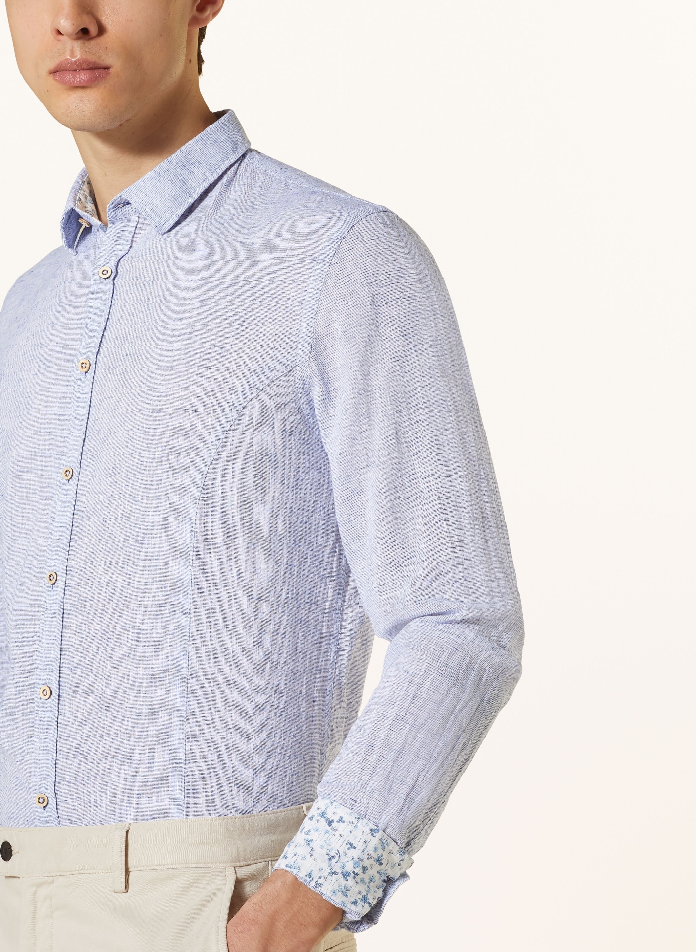 Q1 Manufaktur Shirt extra slim fit with linen, Color: BLUE (Image 4)