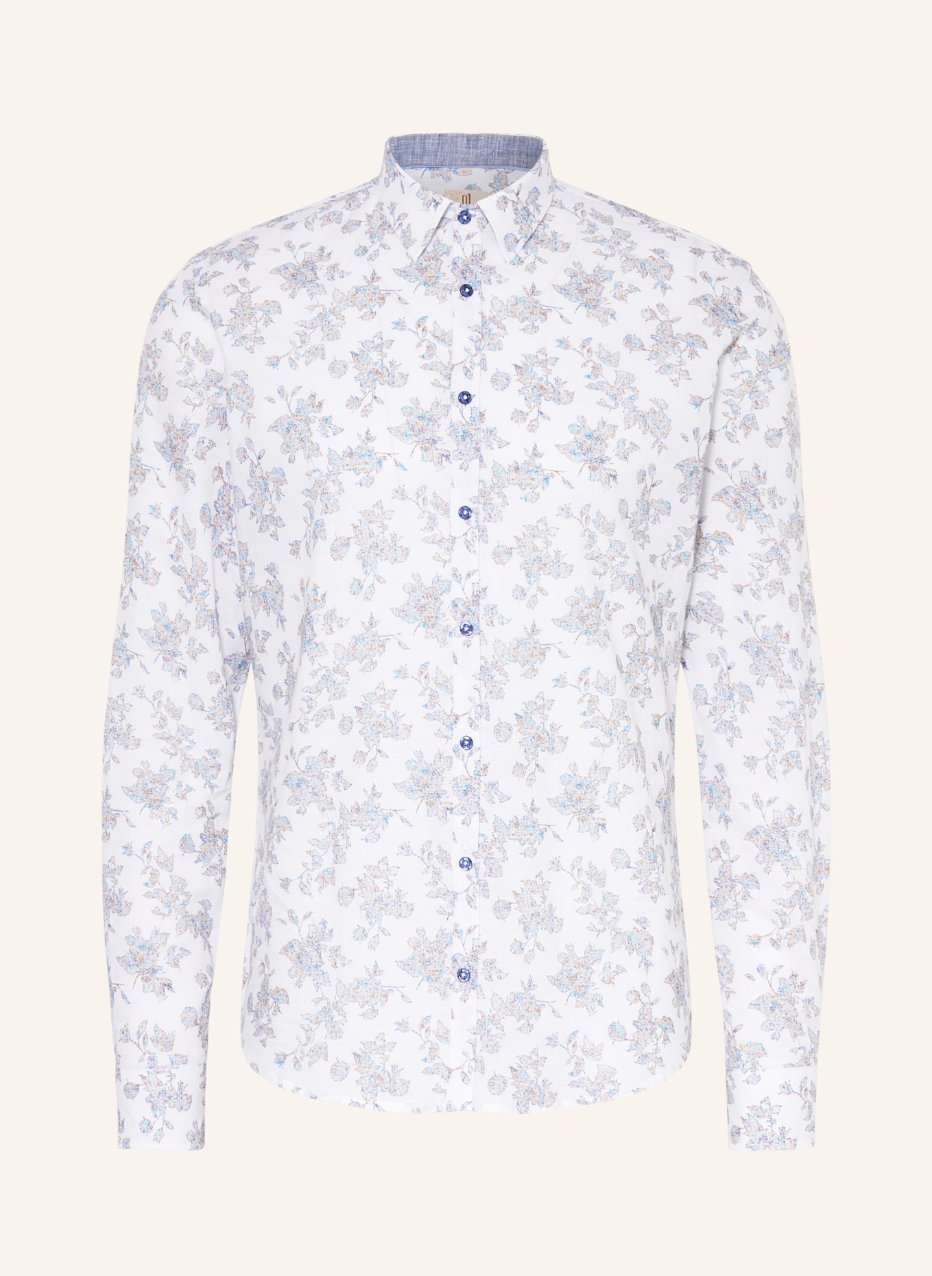 Q1 Manufaktur Shirt extra slim fit with linen, Color: BLUE/ WHITE/ BROWN (Image 1)