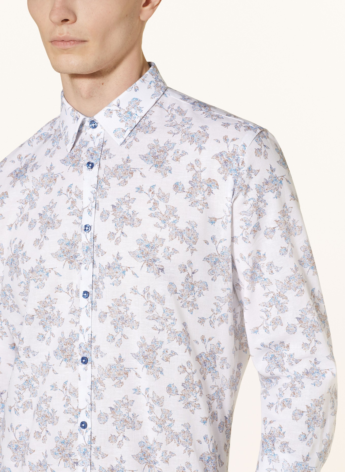 Q1 Manufaktur Shirt extra slim fit with linen, Color: BLUE/ WHITE/ BROWN (Image 4)