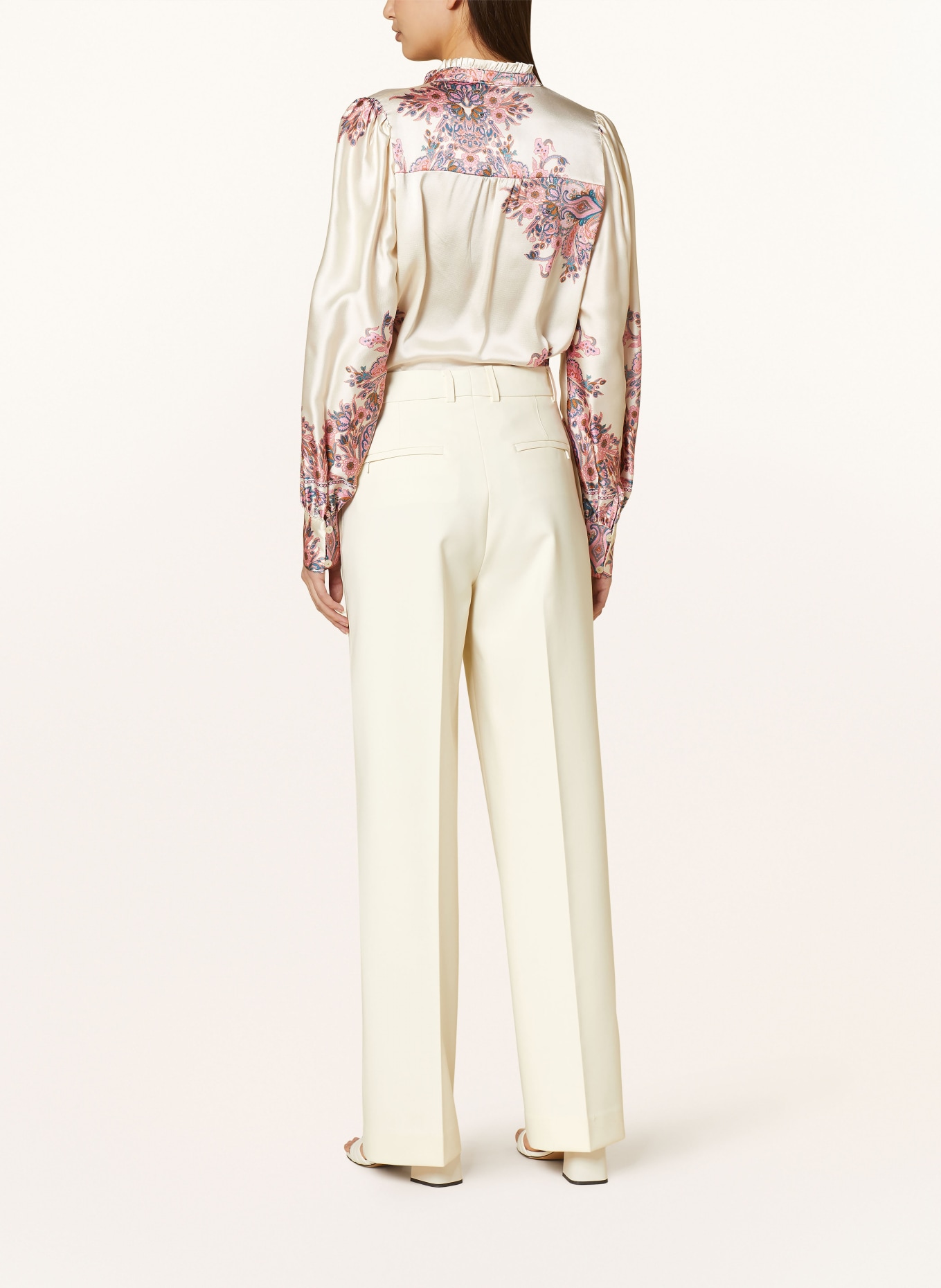 NEO NOIR Satin blouse MASSIMA with ruffles, Color: CREAM/ PINK/ TEAL (Image 3)