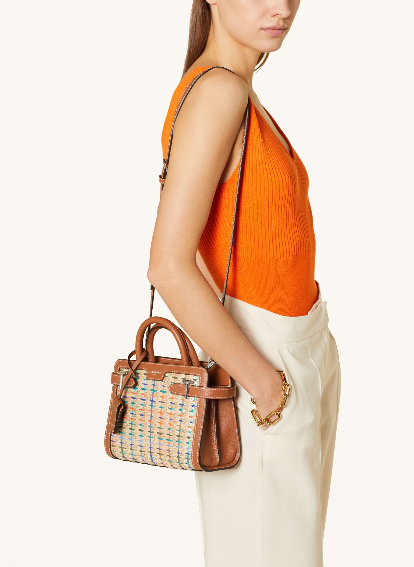 LE TANNEUR Handbag EMILIE SMALL, Color: LIGHT BROWN/ BROWN/ ORANGE (Image 4)