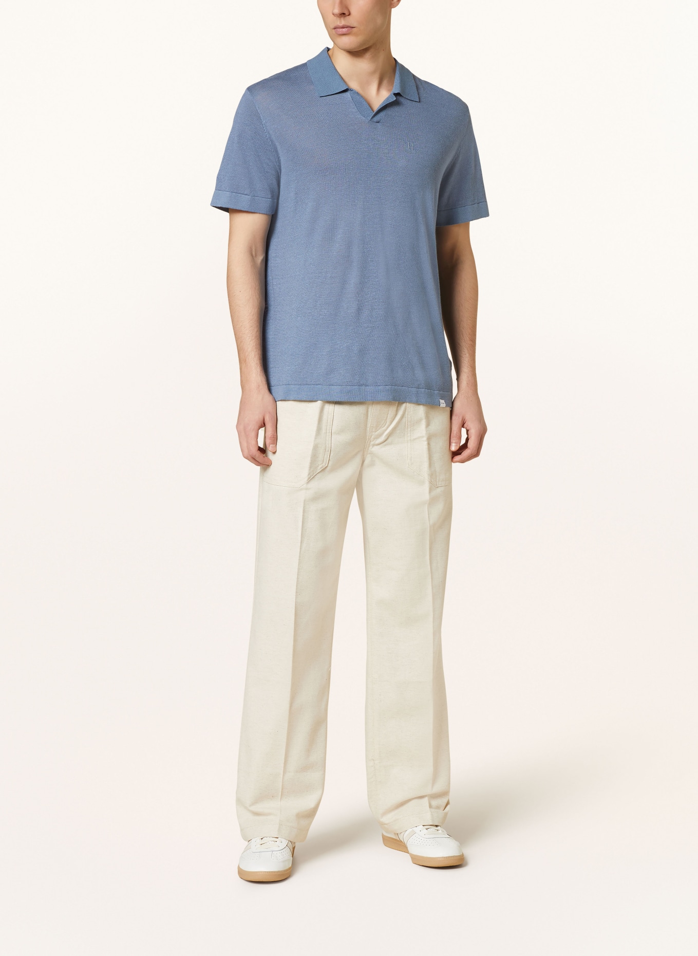 LES DEUX Knitted polo shirt EMMANUEL in linen, Color: BLUE (Image 2)
