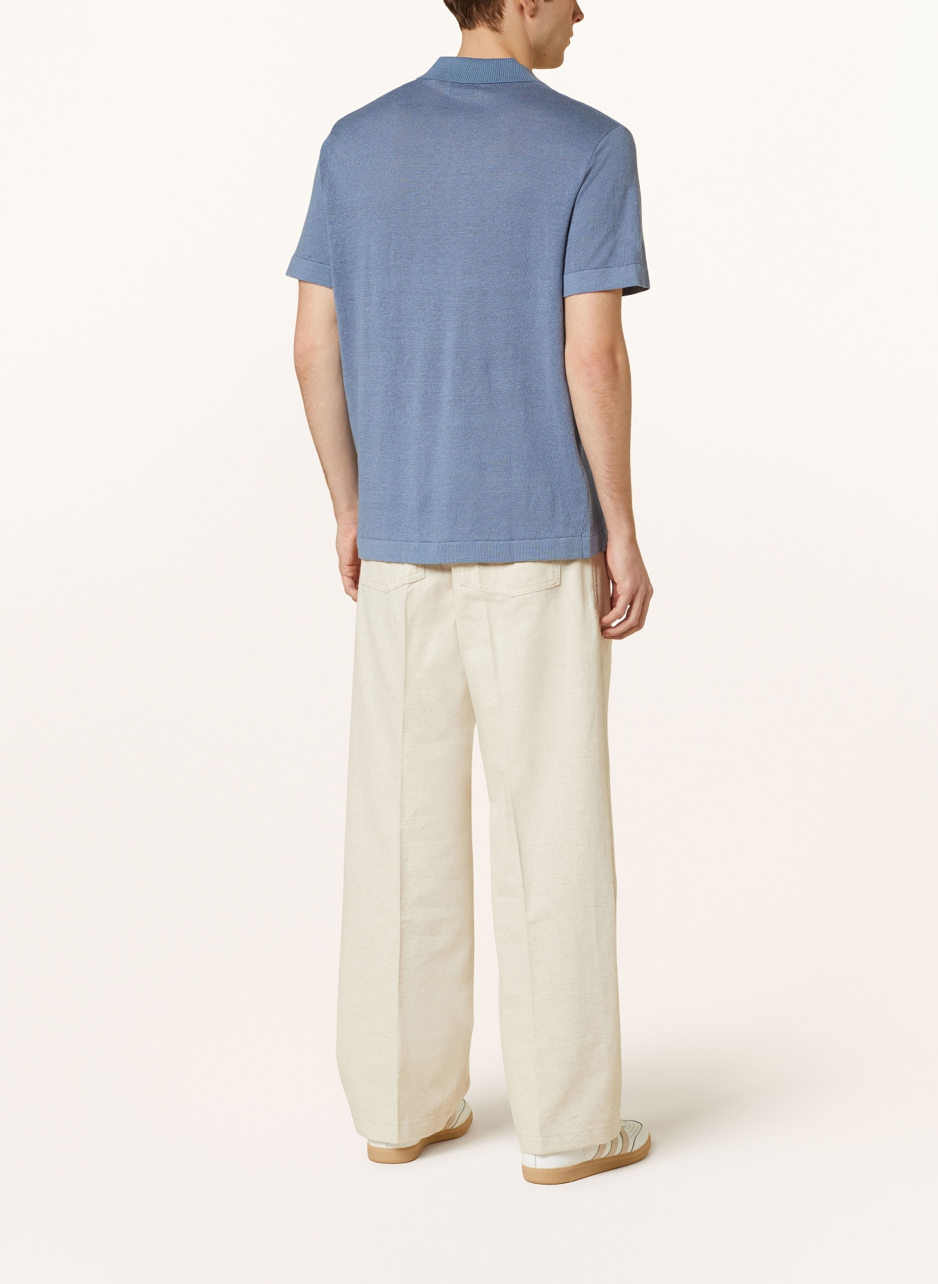LES DEUX Knitted polo shirt EMMANUEL in linen, Color: BLUE (Image 3)