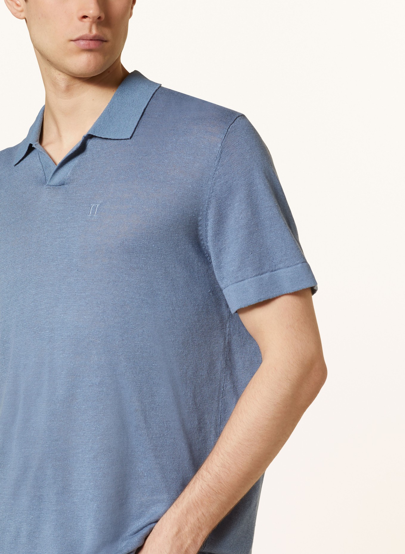 LES DEUX Knitted polo shirt EMMANUEL in linen, Color: BLUE (Image 4)