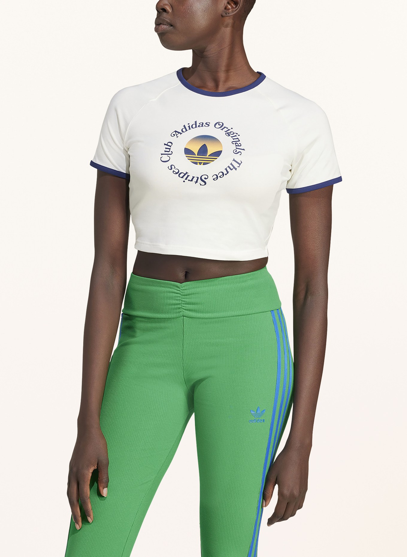 adidas Originals Cropped shirt GFX BABY TEE, Color: ECRU/ DARK BLUE (Image 2)