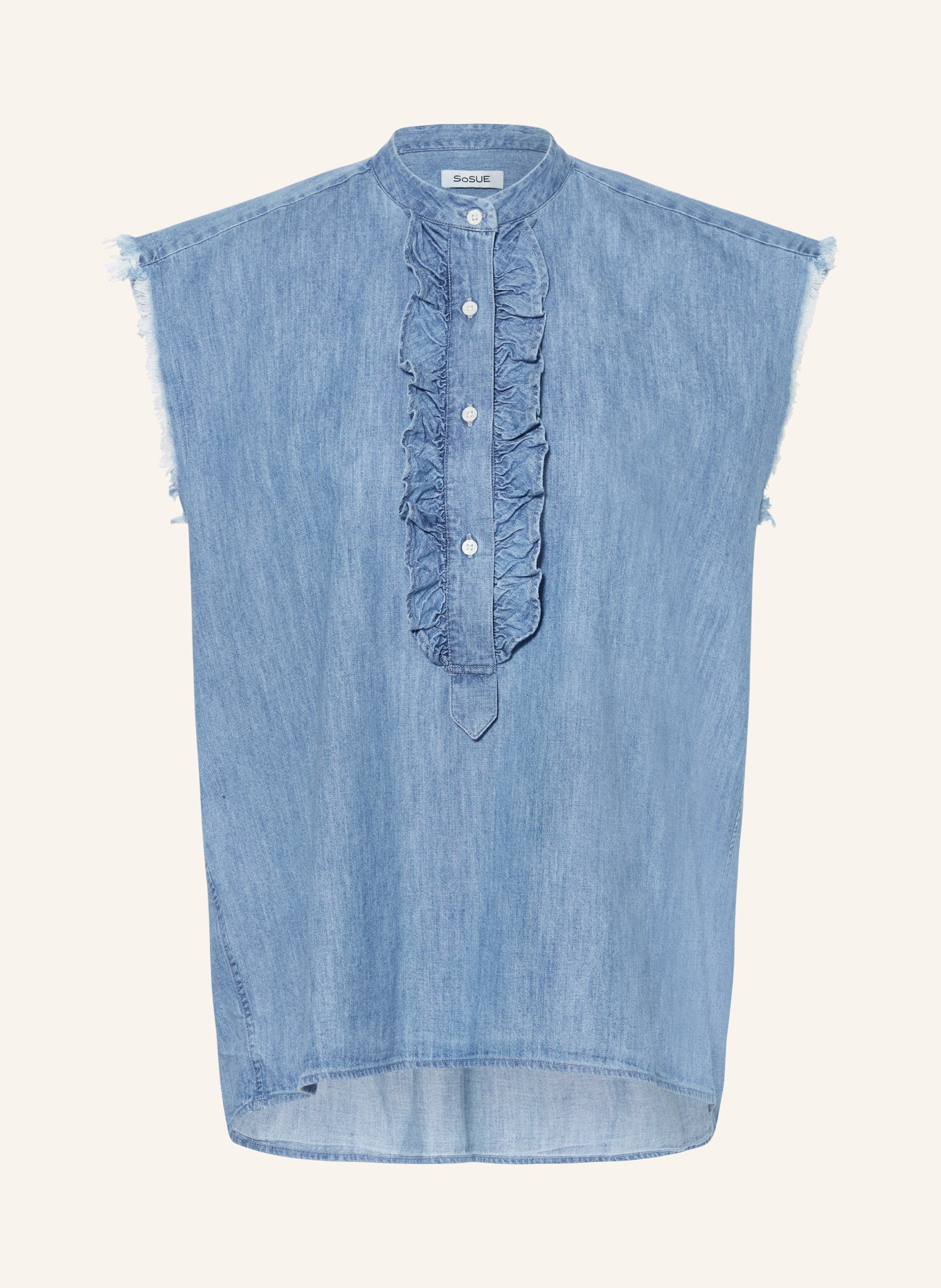 SoSUE Blouse top BARCELONA with ruffles, Color: BLUE (Image 1)