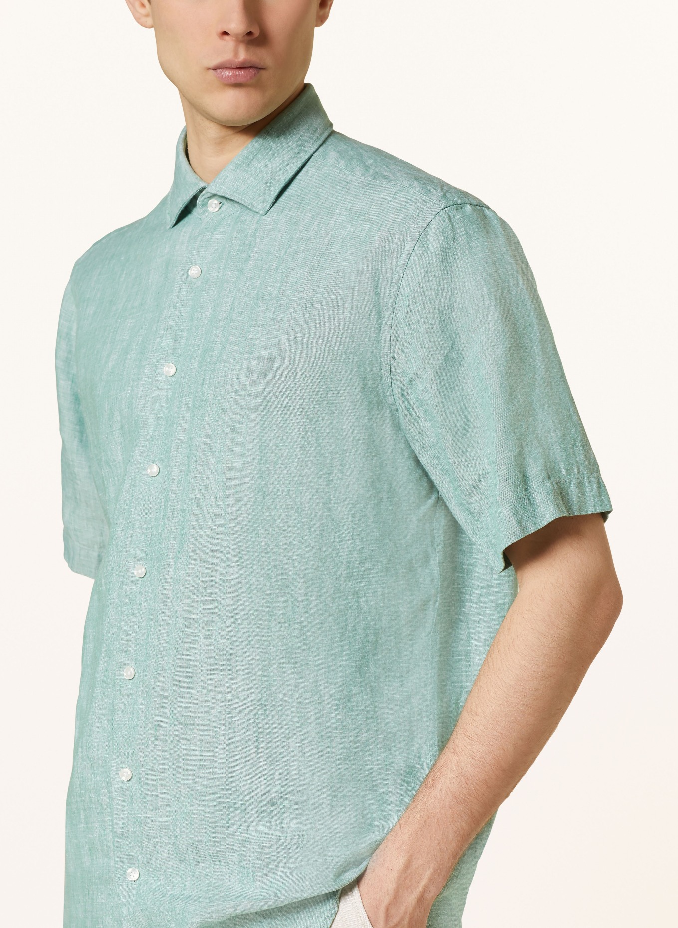 seidensticker Short sleeve shirt regular fit made of linen, Color: LIGHT GREEN (Image 4)