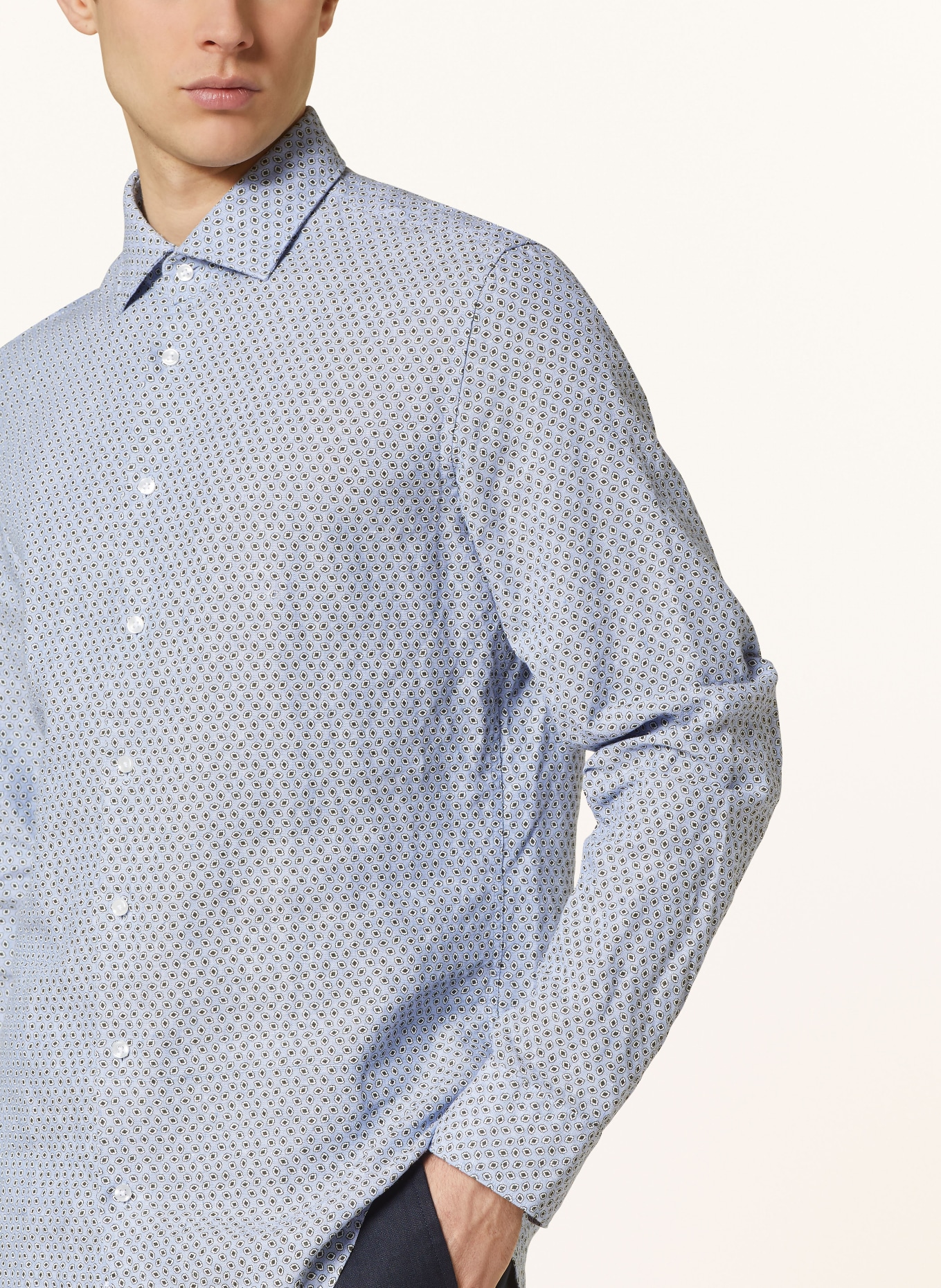 seidensticker Linen shirt slim fit, Color: DARK GREEN/ LIGHT BLUE/ WHITE (Image 4)