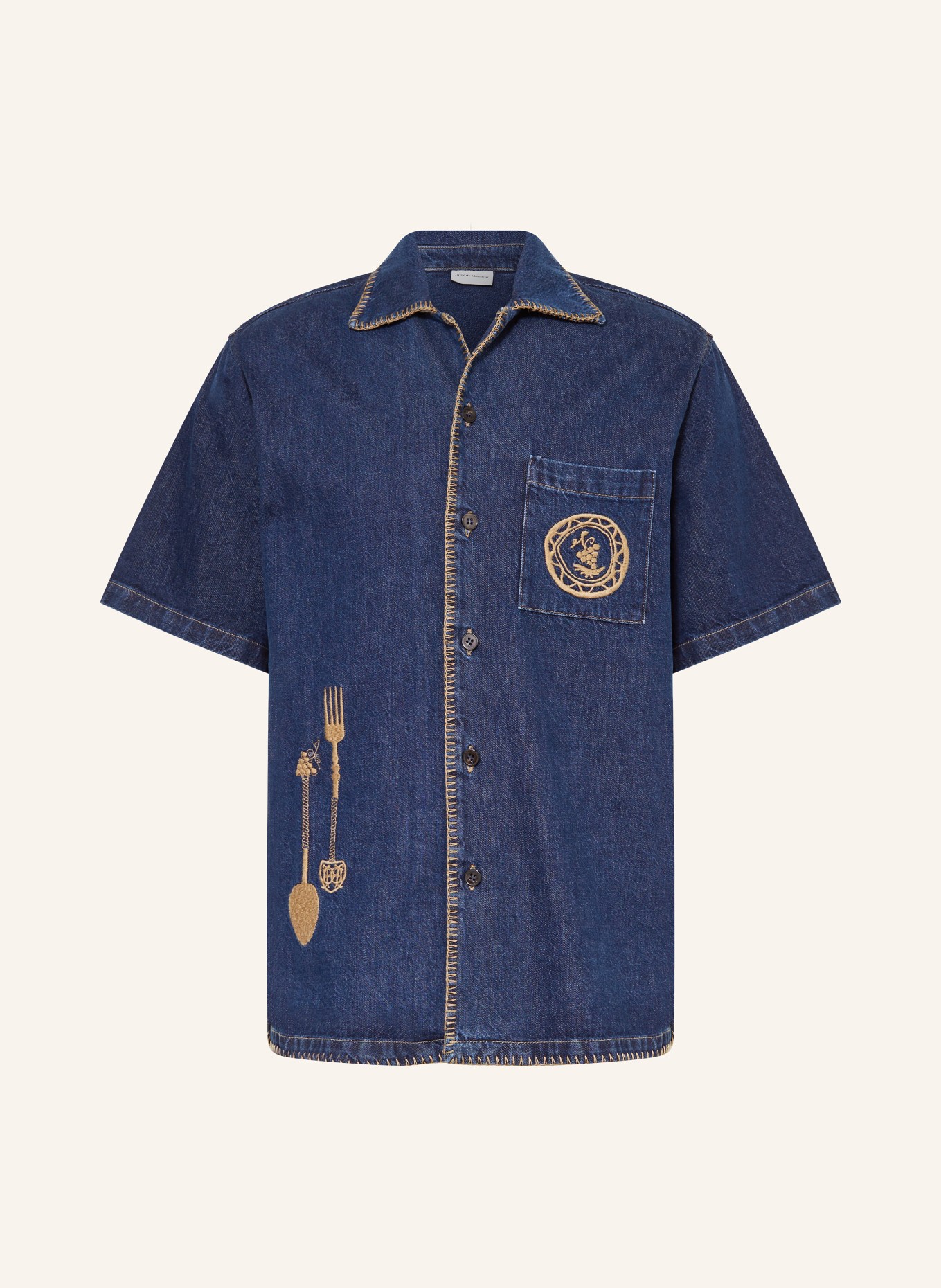 DRÔLE DE MONSIEUR Koszula jeansowa comfort fit, Kolor: GRANATOWY/ CAMELOWY (Obrazek 1)