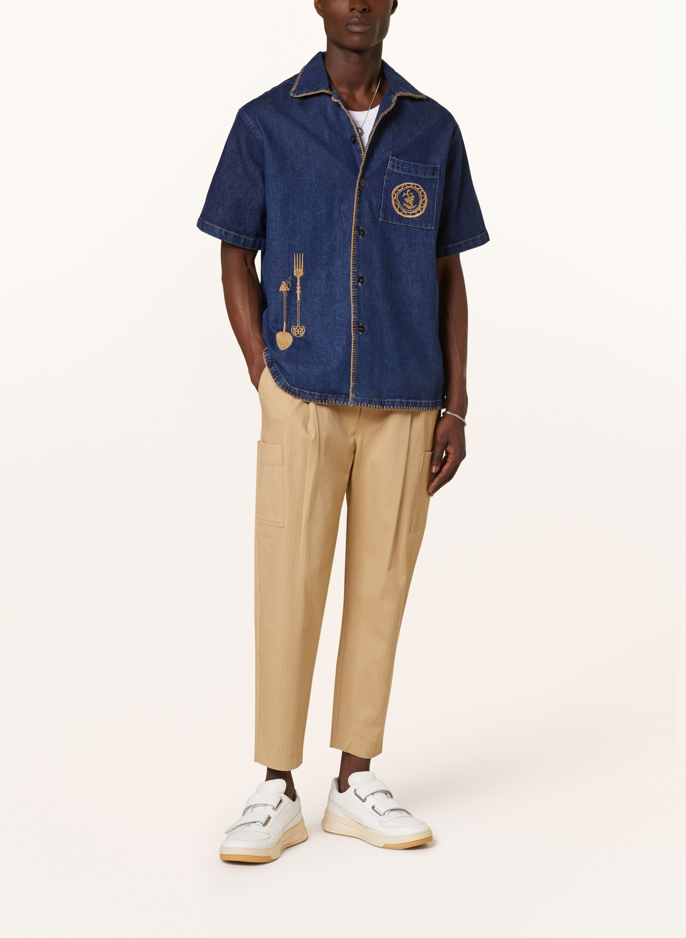 DRÔLE DE MONSIEUR Koszula jeansowa comfort fit, Kolor: GRANATOWY/ CAMELOWY (Obrazek 2)