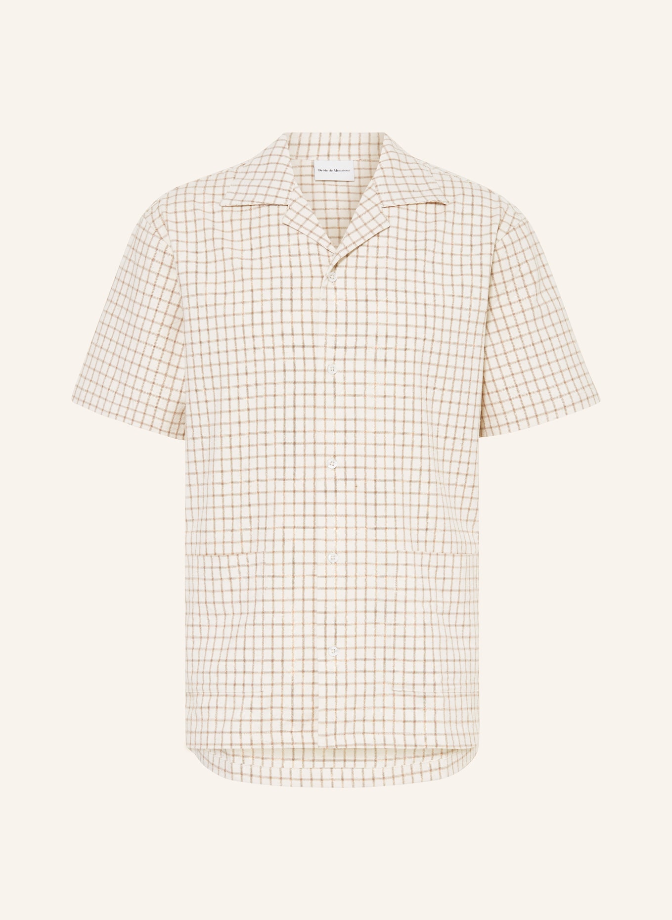 DRÔLE DE MONSIEUR Short sleeve shirt LA CHEMISE CARREAUX comfort fit with silk, Color: ECRU/ BEIGE (Image 1)