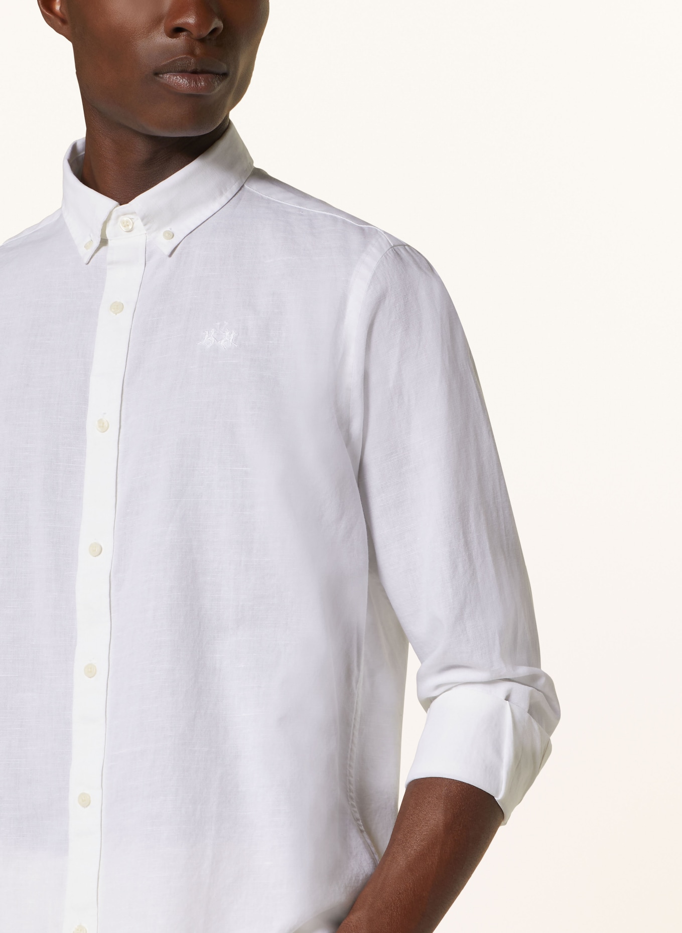 LA MARTINA Shirt regular fit with linen, Color: WHITE (Image 4)