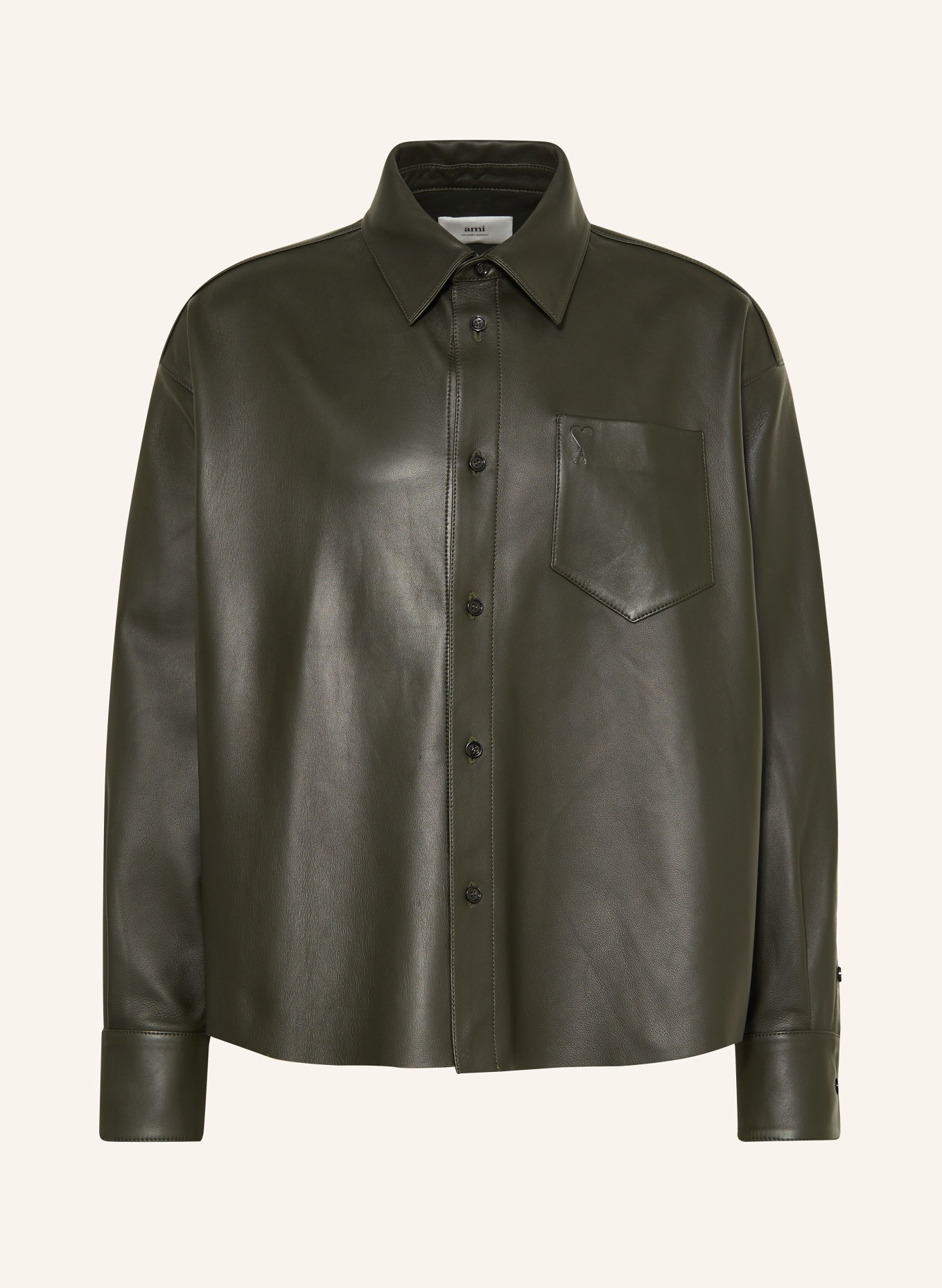 AMI PARIS Leather overshirt, Color: OLIVE (Image 1)