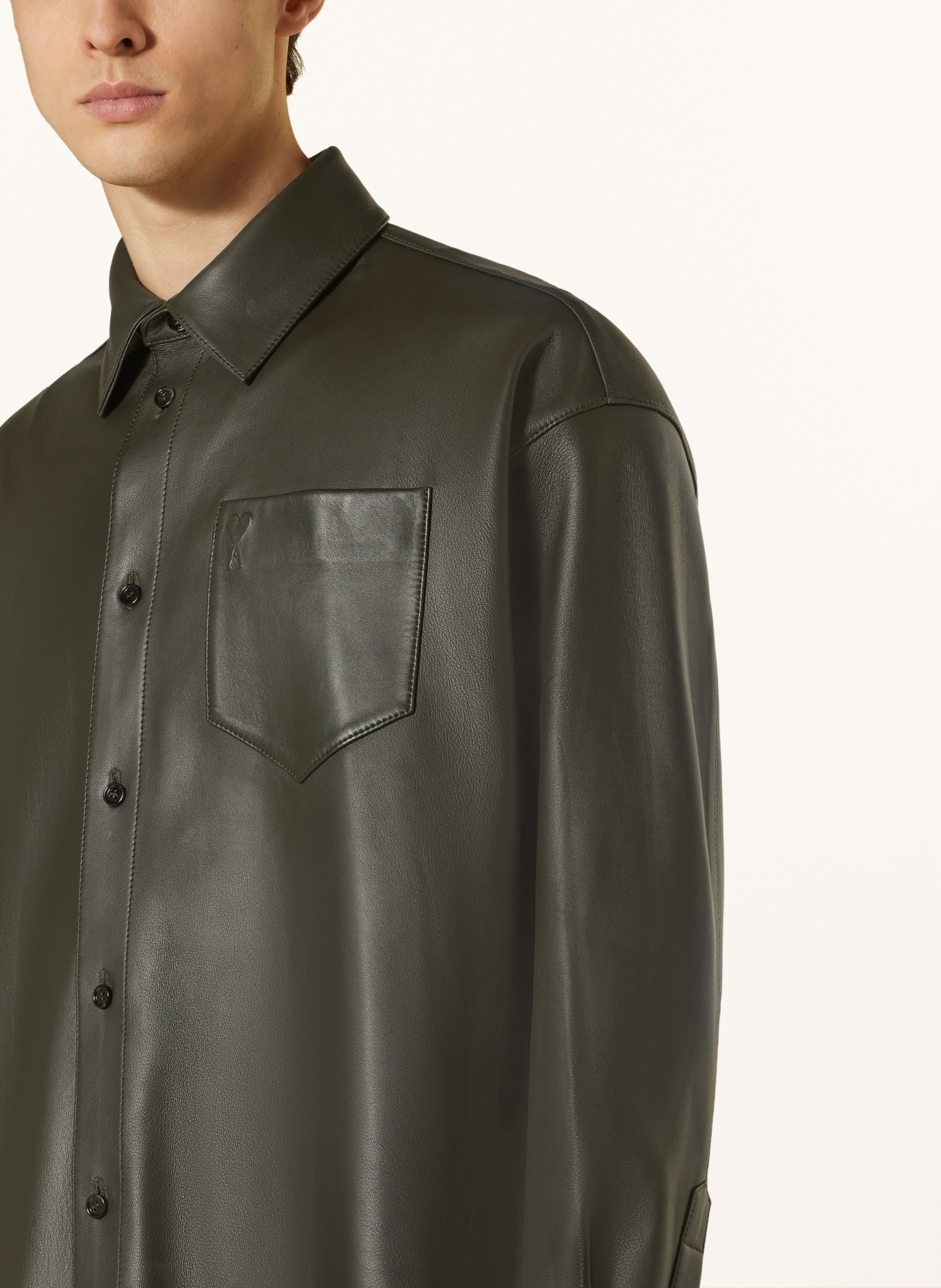 AMI PARIS Leather overshirt, Color: OLIVE (Image 4)
