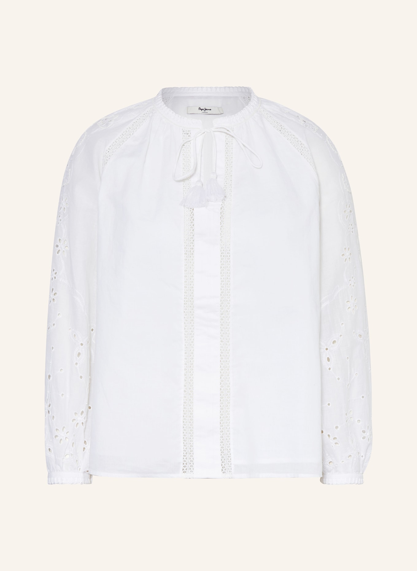 Pepe Jeans Blouse EWAN with lace and decorative beads, Color: WHITE (Image 1)