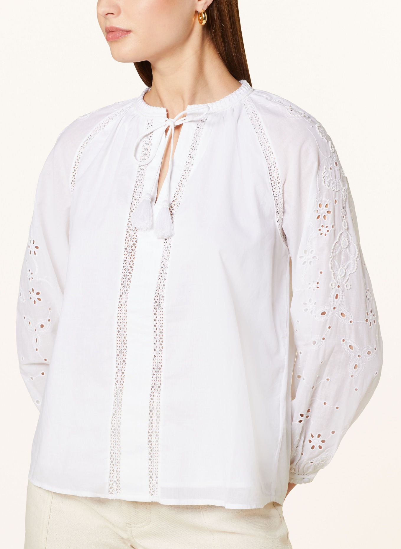 Pepe Jeans Blouse EWAN with lace and decorative beads, Color: WHITE (Image 4)