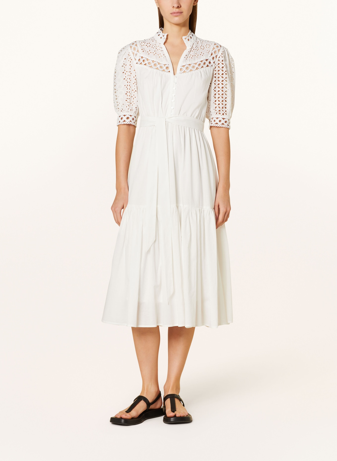 SUNCOO Dress CARLA with broderie anglaise, Color: WHITE (Image 2)
