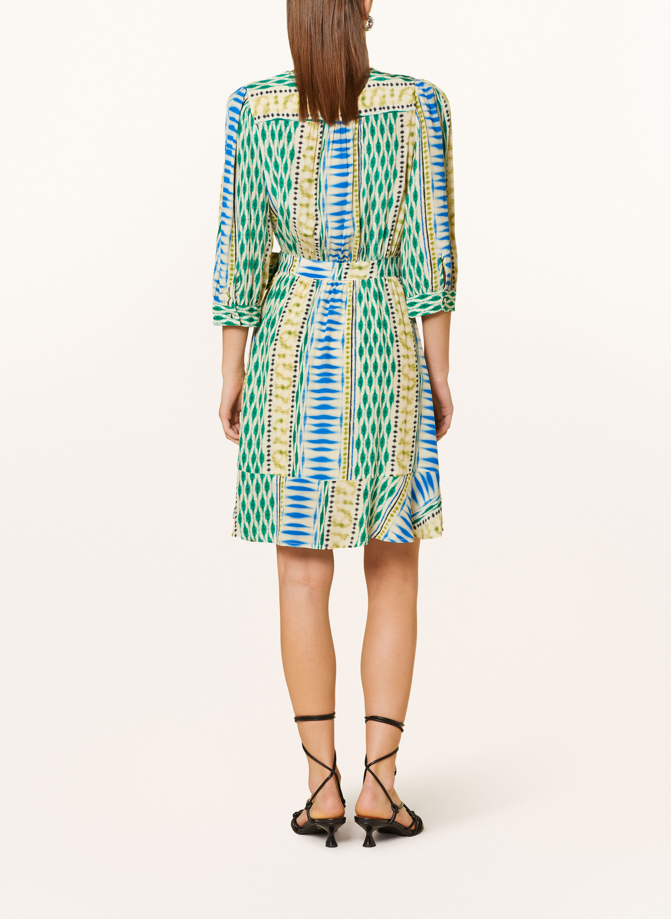 SUNCOO Wrap dress CAROL with 3/4 sleeves, Color: GREEN/ BLUE/ CREAM (Image 3)