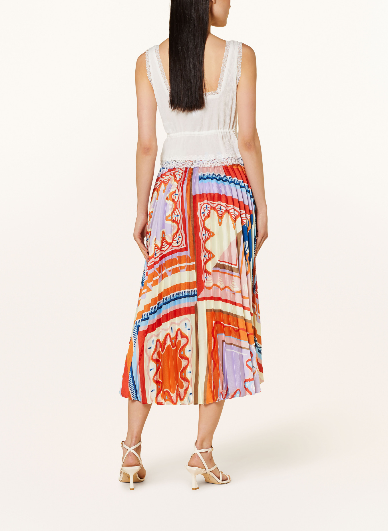 SUNCOO Pleated skirt FARAH, Color: DARK ORANGE/ LIGHT PURPLE/ RED (Image 3)