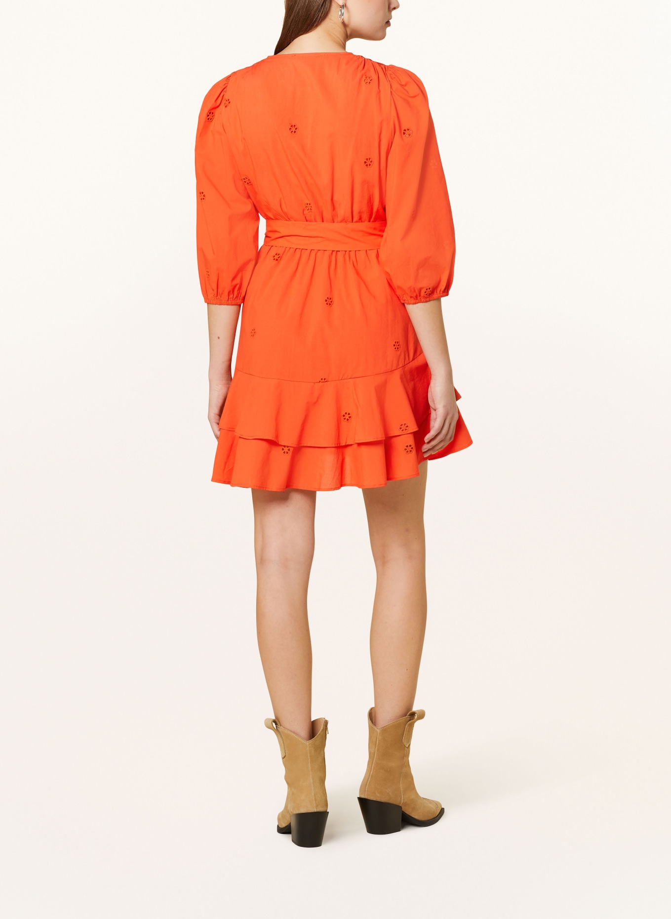 SUNCOO Dress CLIFF with broderie anglaise and 3/4 sleeves, Color: ORANGE (Image 3)