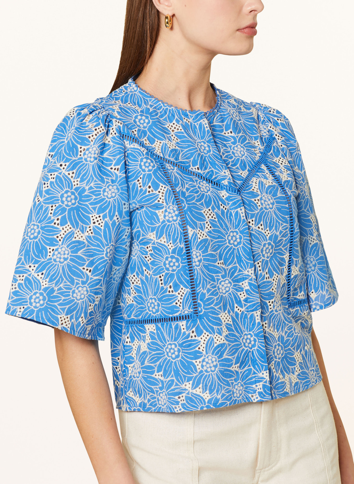 SUNCOO Shirt blouse LOVELY with lace, Color: BLUE/ ECRU (Image 4)